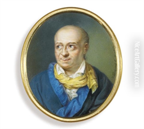 Salomon Gessner, In Blue-lined Greenish-blue Gown, White Shirt And A Yellow Scarf Tied Loosely Around His Neck Oil Painting by Jean Francois Victor Dupont