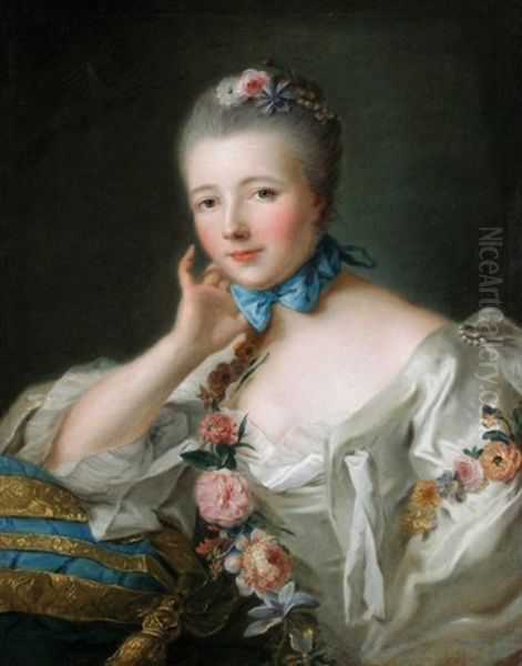 Portrait De Jeune Femme Au Noeud Bleu Oil Painting by Louis Richard Francois Dupont