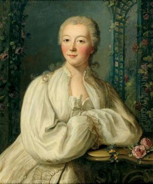 Portrait De Femme En Deshabille Blanc Oil Painting by Louis Richard Francois Dupont