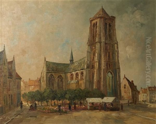 City Scene With Church Oil Painting by Pieter Dupont