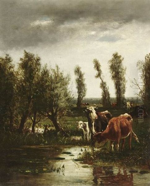 Vieh An Der Tranke Oil Painting by Pieter Dupont