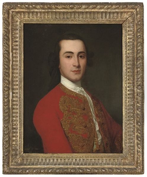 Portrait Of A Gentleman, Bust-length, In A Red Coat With Gold Embroidery Oil Painting by Giorgio Domenico Dupra