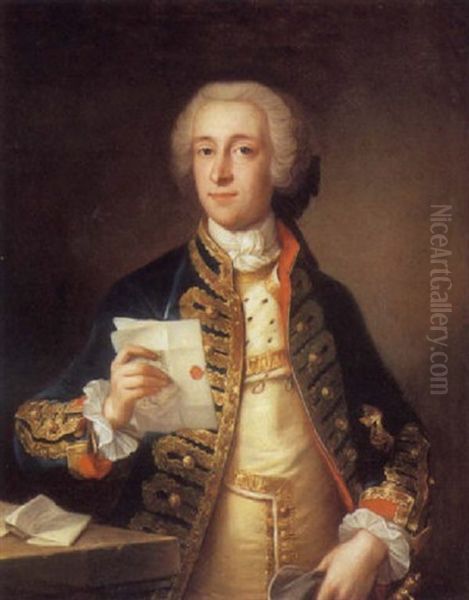 A Portrait Of Captain Welby, Of The Light Dragoon Guard In A Gold-embroidered Jacket With An Ermine-lined Silk Vest by Giorgio Domenico Dupra