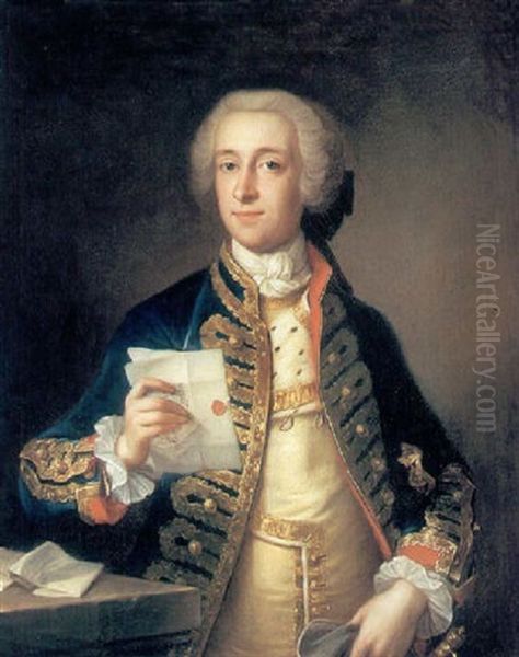 A Portrait Of An Officer, In A Gold-embroidered Jacket With An Ermine-lined Silk Vest Oil Painting by Giorgio Domenico Dupra