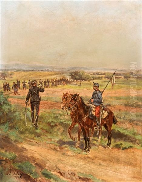 Schweizer Militar Mit Offizieren Zu Pferde Oil Painting by Henri Louis Dupray