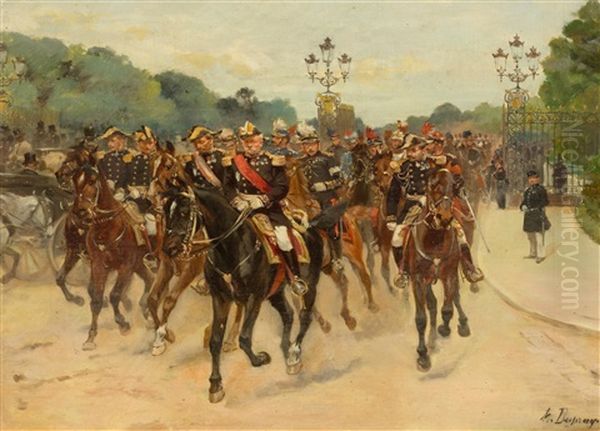 A Company Of Officers Riding. Circa by Henri Louis Dupray