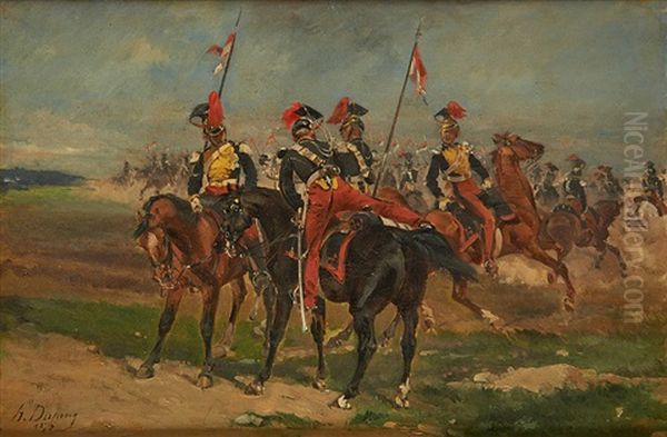 Scene De Cavalerie Oil Painting by Henri Louis Dupray