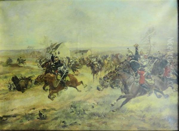 Scene De Combat Oil Painting by Henri Louis Dupray