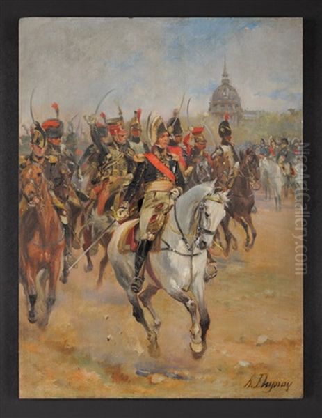 Le Marechal Mortier Et La Garde Imperiale Rendant Les Honneurs A L'empereur Napoleon Ier Devant Les Invalides Oil Painting by Henri Louis Dupray