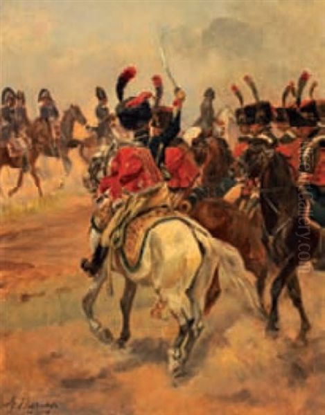 La Charge Des Hussards Oil Painting by Henri Louis Dupray