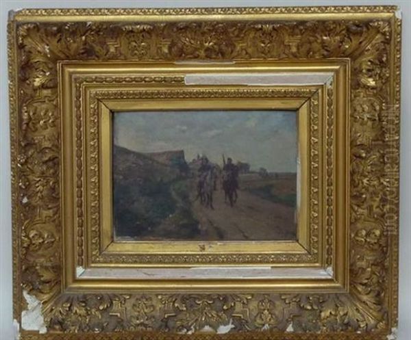 Militaires A Cheval Oil Painting by Henri Louis Dupray