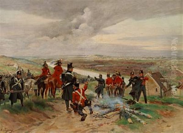 French Soldiers On The Outskirts Of A Town Oil Painting by Henri Louis Dupray