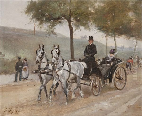 La Promenade En Caleche Sur Les Quais Oil Painting by Henri Louis Dupray