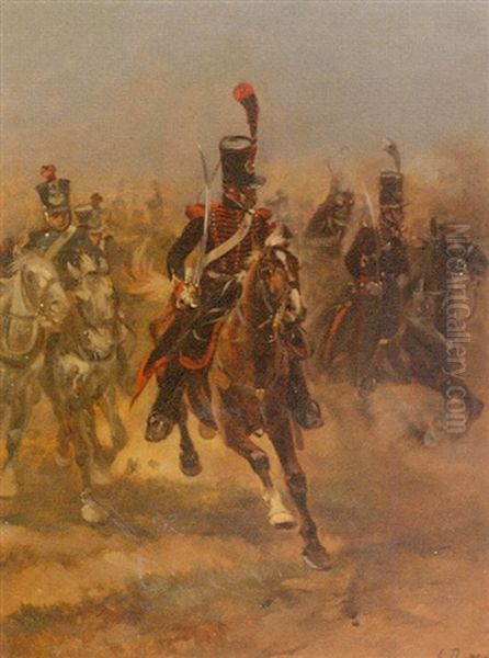 Untitled Scene With French Cavalry Oil Painting by Henri Louis Dupray