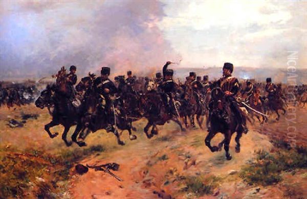 Hussars On The Charge Oil Painting by Henri Louis Dupray