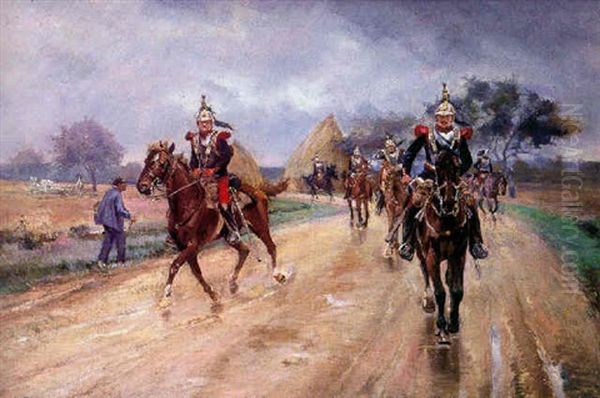 Soldados A Caballo Oil Painting by Henri Louis Dupray