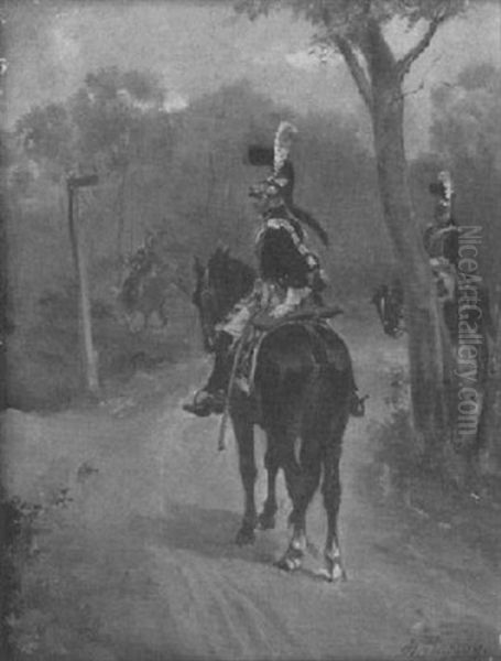 A Mounted Officer Oil Painting by Henri Louis Dupray