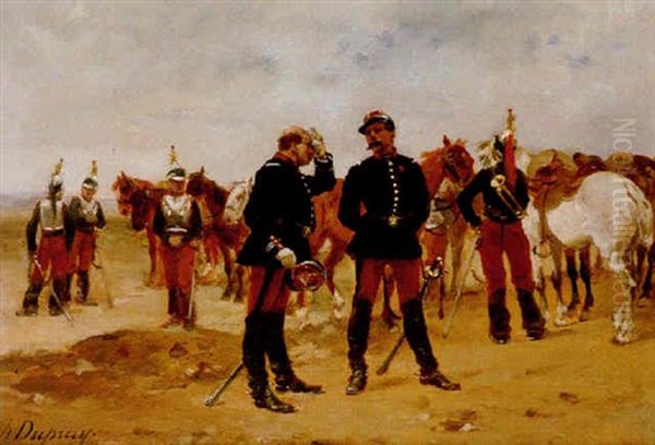 French Cavalry At Rest Oil Painting by Henri Louis Dupray