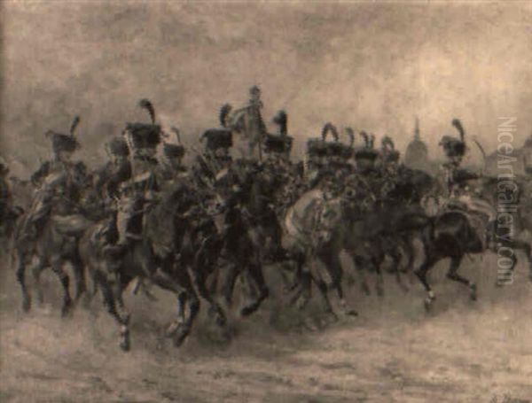 Parade Sur Le Champ De Mars De L'escadron Porte-aigle Des Chasseurs. . . Oil Painting by Henri Louis Dupray