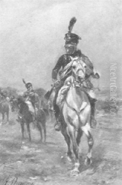 Mounted Soldiers Oil Painting by Henri Louis Dupray