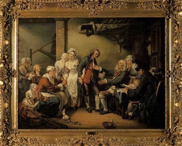 Interior Scene With Multiple Figures (after Jean Baptiste Greuze) Oil Painting by Georges Dupre