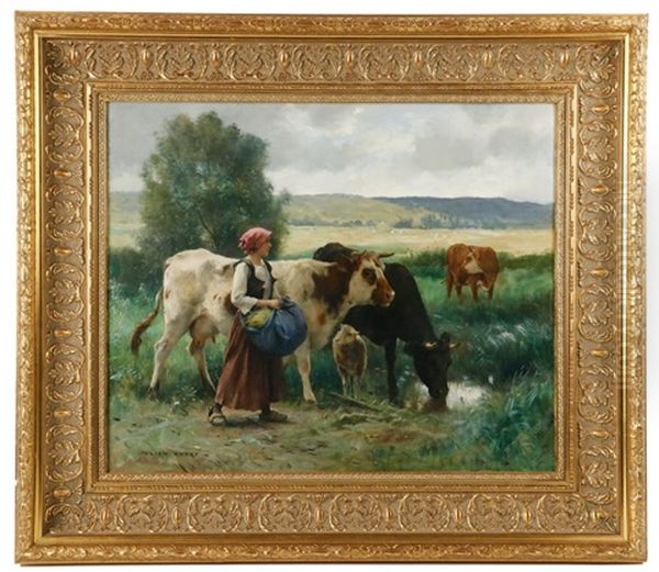 Deux Vaches A Arreuvois Oil Painting by Julien Dupre