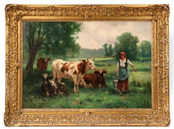 Milk Maid With Herd Oil Painting by Julien Dupre