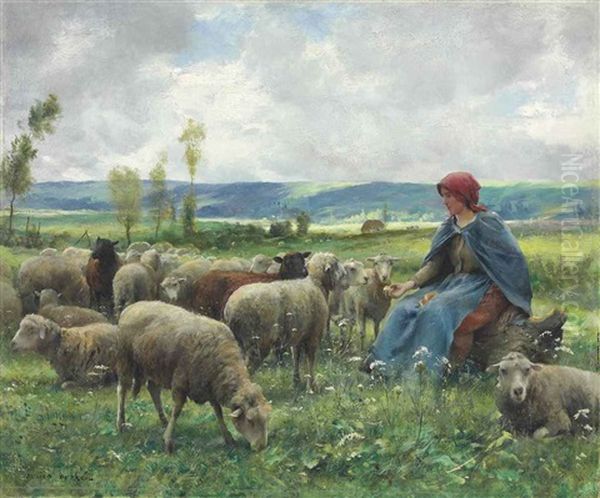 Shepherdess And Sheep Oil Painting by Julien Dupre