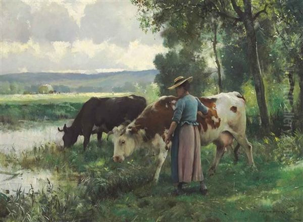 Les Vaches A L'abreuvoir Oil Painting by Julien Dupre