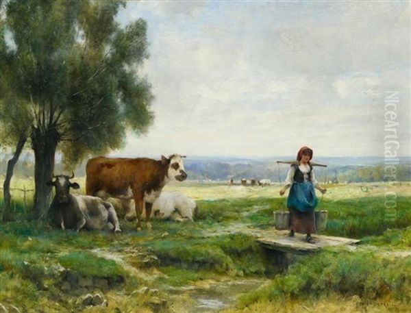 Auf Der Weide. La Jeune Laitiere Oil Painting by Julien Dupre