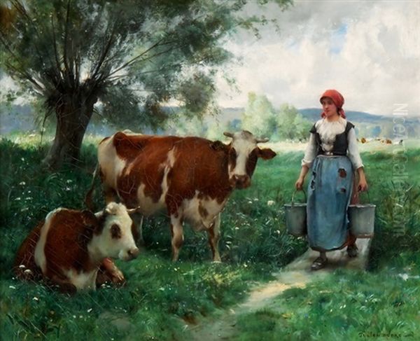 Milchmadchen Auf Der Weide Oil Painting by Julien Dupre