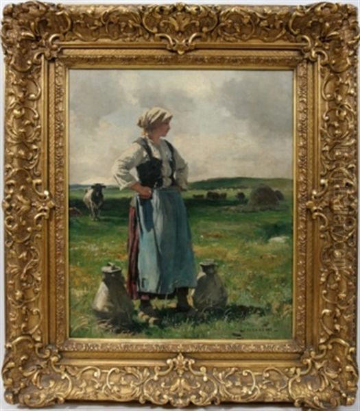 Milkmaid In Normandy Oil Painting by Julien Dupre