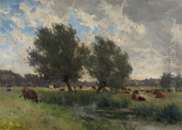 Teichlandschaft Mit Weidenden Kuhen Oil Painting by Julien Dupre