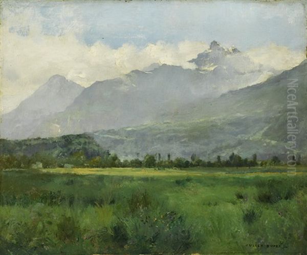 Weite Wiesenlandschaft Mit Gebirge Im Hintergrund Oil Painting by Julien Dupre