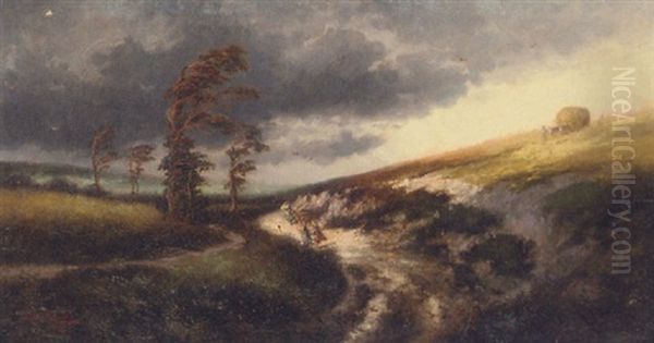 Travellers On A Path In A Stormy Lanscape Oil Painting by Julien Dupre