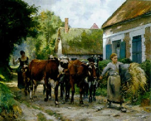 Returning To The Farm Oil Painting by Julien Dupre