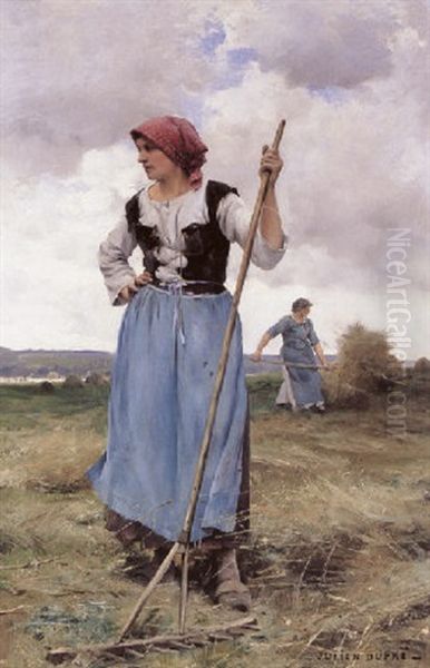 Turning The Hay Oil Painting by Julien Dupre