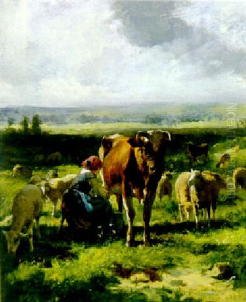 The Milking Hour Oil Painting by Julien Dupre