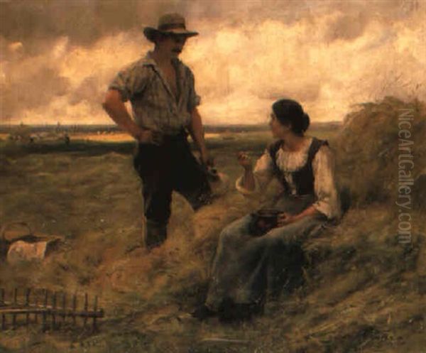 A Break From The Harvest Oil Painting by Julien Dupre