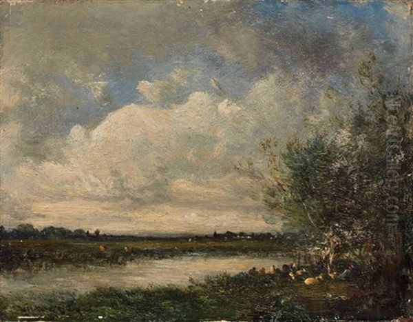 Paysage A L'etang Oil Painting by Leon Victor Dupre