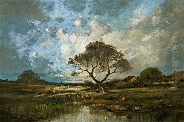 Vieh An Der Tranke Hinterm Dorf Oil Painting by Leon Victor Dupre