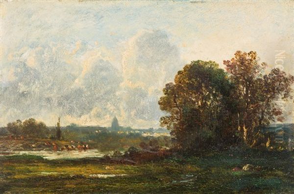 Tumpellandschaft Mit Kuhen Oil Painting by Leon Victor Dupre