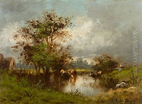 Kuhe Am Wasser Oil Painting by Leon Victor Dupre