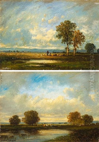 Gegenstucke: Landschaft Mit Weiher Und Viehherde Oil Painting by Leon Victor Dupre