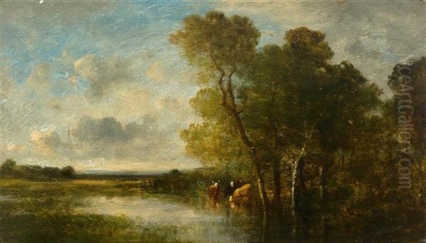 River Landscape With Cows Oil Painting by Leon Victor Dupre