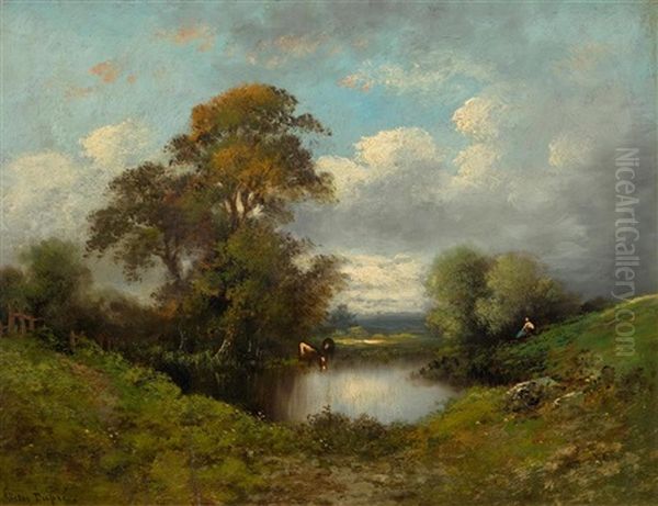 Small Pond With Cows Oil Painting by Leon Victor Dupre