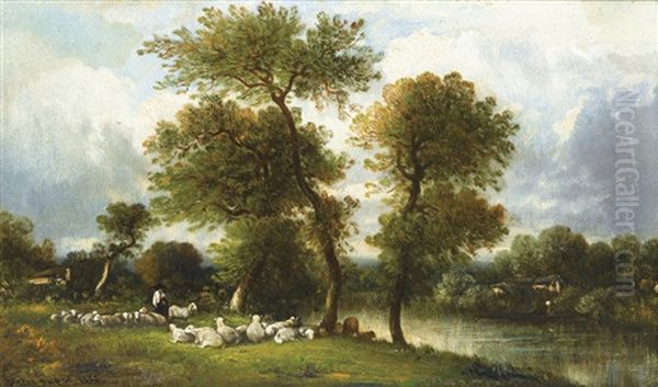 La Pause Du Berger Entoure Par Ses Moutons Oil Painting by Leon Victor Dupre