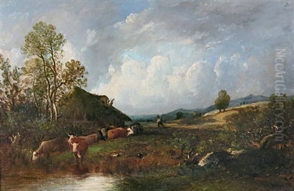 Troupeau De Vaches S'abreuvant Oil Painting by Leon Victor Dupre