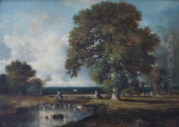 Paysage Au Petit Pont Oil Painting by Leon Victor Dupre