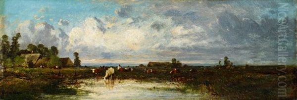 Weite Landschaft Mit Kuhen Oil Painting by Leon Victor Dupre